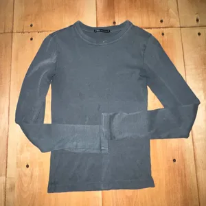 Zara Womens Charcoal Grey Ribbed Long Sleeve Crew‎ Neck Top Small thumbnail 1