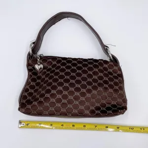 Vintage 90s Y2K Faux Fur Mini Bag Purse Chocolate Brown Printed Heart Charm Zip thumbnail 7