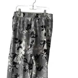 Anthropologie Monteau M Linen Blend Floral Black White Wide Leg Pants Coastal‎ Lightweight thumbnail 6