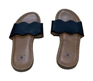 Shade & Shore Black Slide On Sandals Women's Size 7 thumbnail 1