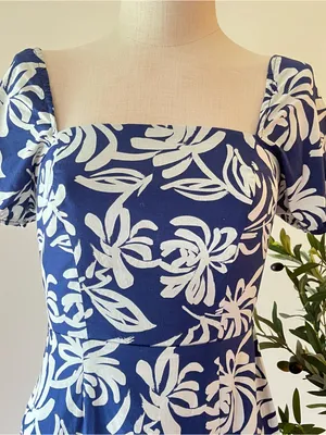 Monteau Royal and light blue Floral Square-Neck Puff Sleeve Dress thumbnail 2