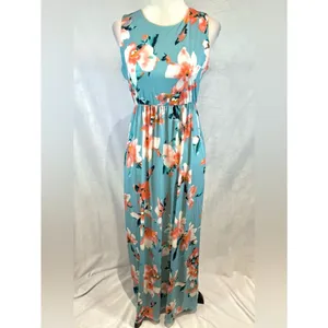 Boutique light blue floral garden party maxi dress with pockets size medium thumbnail 2