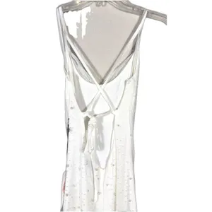Midnight Doll White Pearl Beaded Midi Dress Small Open Back Rush Birthday thumbnail 5