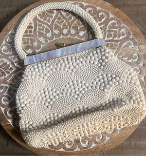 Vintage beaded ivory bag thumbnail 1
