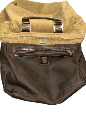FENDI Corduroy Tote Bag with Dark Brown Leather Handles Vintage thumbnail 11