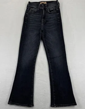 7 For All Mankind Luxe Vintage High‎ Rise Flare Jeans Black 23 Distressed Hem thumbnail 1