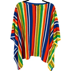 Lauren Ralph Lauren Womens Rainbow Stripe Linen Cotton Poncho Sweater Size‎ S/M thumbnail 2