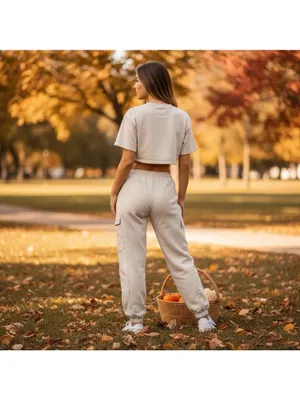 Better / Together Women's Baggy Cargo Fleece Sweat Pants Beige Lounge joggers L thumbnail 2