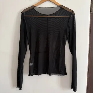 Black Sheer Mesh Asymmetrical Seamed Long Sleeve Top Small Goth Industrial Rave thumbnail 4