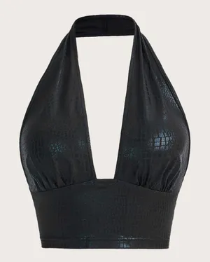 Crocodile Embossed Backless PU Halter Top Size Lg NWT Black thumbnail 1