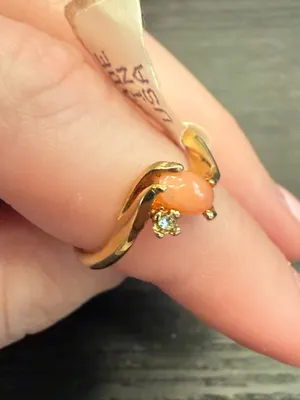 NEW Vintage Genuine Coral Ring Dainty Coral and Gold Ring thumbnail 4
