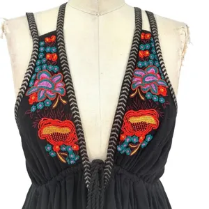Free People Lovers Cove Embroidered Tassel Mini Dress‎ in Black Size XS thumbnail 4