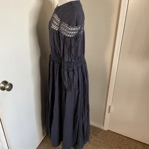 ASOS EDITION Charcoal Gray Crochet Trim Drop Waist Maxi Dress 4 Cotton Boho thumbnail 7