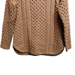 Land's End Chunky Brown Cable Knit‎ Sweater Size XS Crew Neck Boat Hem Pull On thumbnail 4