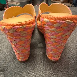 Marc Fisher Pink and Orange Woven Espadrille Wedge thumbnail 6