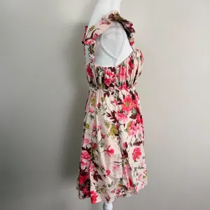 Abercrombie & Fitch Pink Floral Linen Blend Ruffle Strap Mini Dress Womens M thumbnail 2