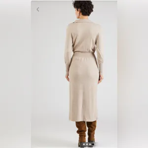 NICHOLAS Jade Midi Wool & Cotton Collared V Neck Long sleeve dress Oat Size‎ XS thumbnail 2