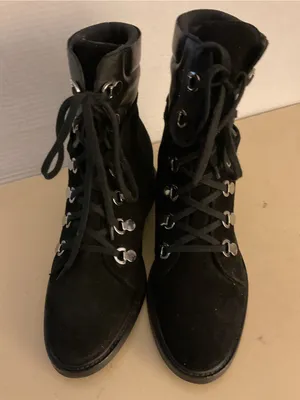 Aquatalia women black leather suede hiking combat boots US 9 thumbnail 8
