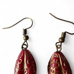 Handmade Crimson Red & Antique Bronze Snowflake Drop Earrings thumbnail 4