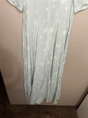 Something‎ Navy Light Teal Chalk Etch Flowers Viscose Romantic Maxi Dress thumbnail 12