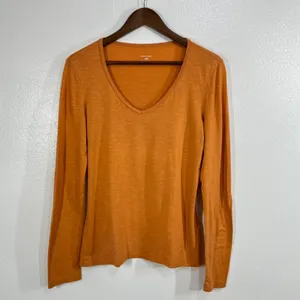 Horny Toad Marley V-Neck Long Sleeve Tee Medium Organic Cotton Tencel Orange Y2K thumbnail 2