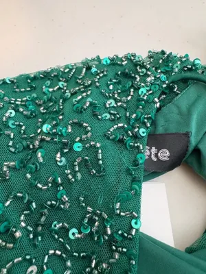 Retrofête Michal Sequin Top Size Large Emerald Green Cowl Neck Club Night Out thumbnail 10