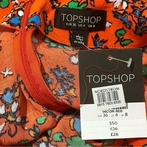 TopShop Women’s Size 4 Orange Ditzy Floral High Rise Shorts thumbnail 4