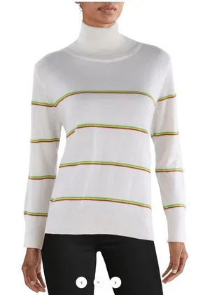 Madeleine Thompson NWT Striped Turtleneck Sweater White Red Yellow Green Small‎ thumbnail 1