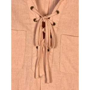 Lulus Dress M NWT Blush Pink Linen Blend Lace Up Shift Midi Pockets Resort thumbnail 9