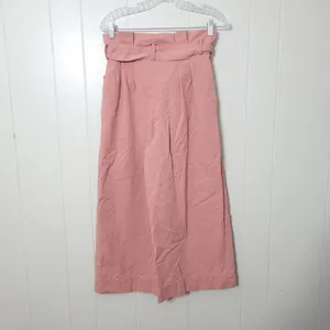 Zara Paperbag Wide Leg Pants Pink High Rise Belted Size M thumbnail 2