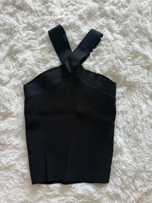 Babaton Aritzia Black Ribbed Criss-Cross Halter Top Small thumbnail 2