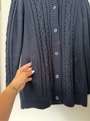 ⁠L.L. Bean 100% Cotton Cable Knit Long Button Front Cardigan Sweater Navy M REG⁠ thumbnail 2