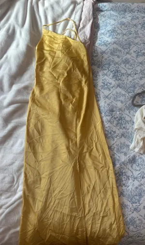 commense yellow long slit dress thumbnail 1