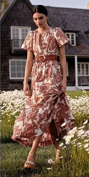 Anthropologie Somerset Maxi Dress Size XS Neutral Floral Dot Brown Cotton thumbnail 1