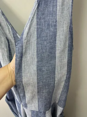 Beach Lunch Lounge Linen Blend Cropped Jumpsuit Blue Stripe Wide Leg Coastal Lg thumbnail 13
