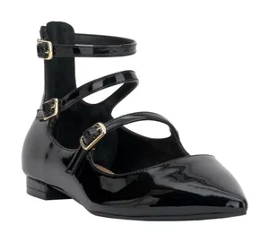 NWT INC International Concepts Valan Triple-Strapped Flats Black Patent 9.5M thumbnail 1