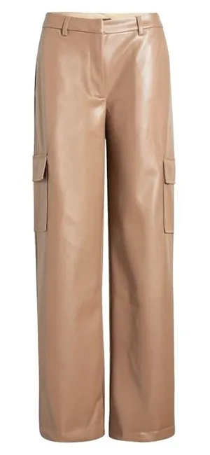 Halogen NWT Wide Leg Faux Leather Cargo Pants Womens XL Taupe Tan Neutral Office thumbnail 1