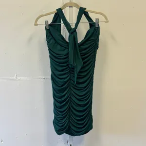 Lucy in the Sky Forest Green Ruched Halter Cowl Neck Bodycon Mini Dress Large thumbnail 2