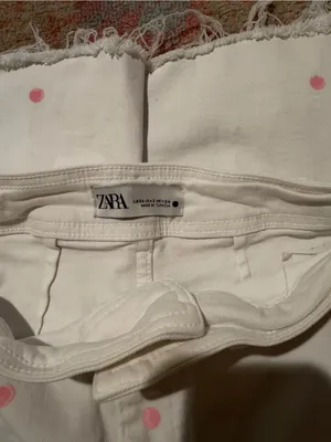Zara White Cropped Jeans with Pink Polka Dots thumbnail 2