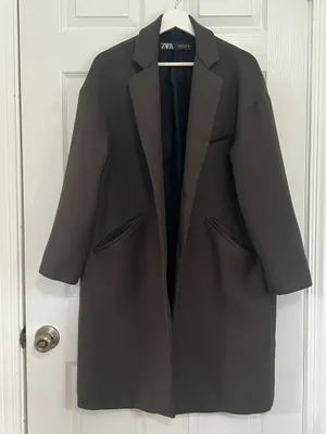 ZARA Brown Oversized Longline Blazer Coat Quiet Luxury Minimalist Old Money Sz S thumbnail 5