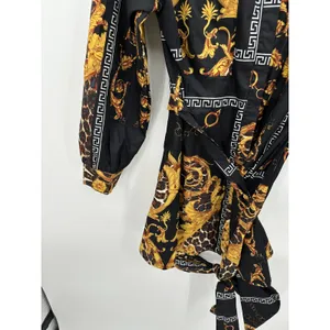 Love Highlight Women Baroque Leopard Print Mini Shirt Dress Black Gold Sz M thumbnail 5