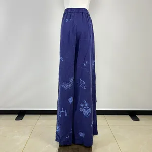 NWOT Johnny Was Wide Leg Embroidered Floral Pants Size L Blue Elastic waist thumbnail 10