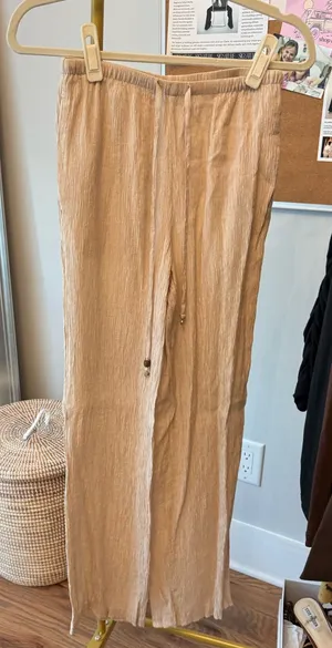 Zara Tan Crinkle Pants thumbnail 1