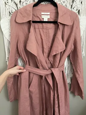 100% Linen Trench Coat Pink thumbnail 3