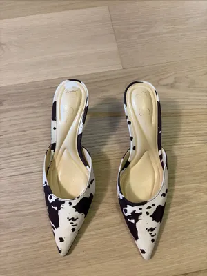 Jessica Simpson Cowprint Pointed Mule Heels - Brown & White thumbnail 2