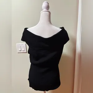 Cache Y2K off shoulder rhinestone zipper sleeveless top L black ribbed thumbnail 2
