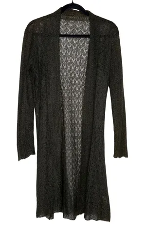 Eileen Fisher Mohair Blend Pointelle Lace Duster Cardigan Women M Brown thumbnail 1