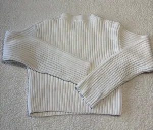 English Factory white Minimalist Cropped Ribbed Knit Sweater Medium 100% Cotton thumbnail 9