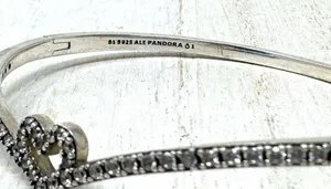Pandora sterling silver/CZ bangle bracelet, size 1 / small thumbnail 7