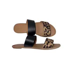 Lulus Time To Chill Black & Leopard Sandals Double Strap Slip On thumbnail 5